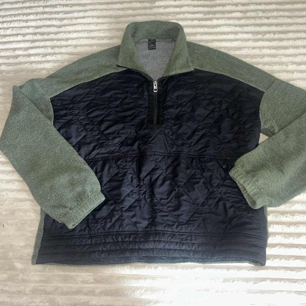 Prana Glen Ivy Pullover Half Zip Navy Kale Green Size Medium Wool Blend